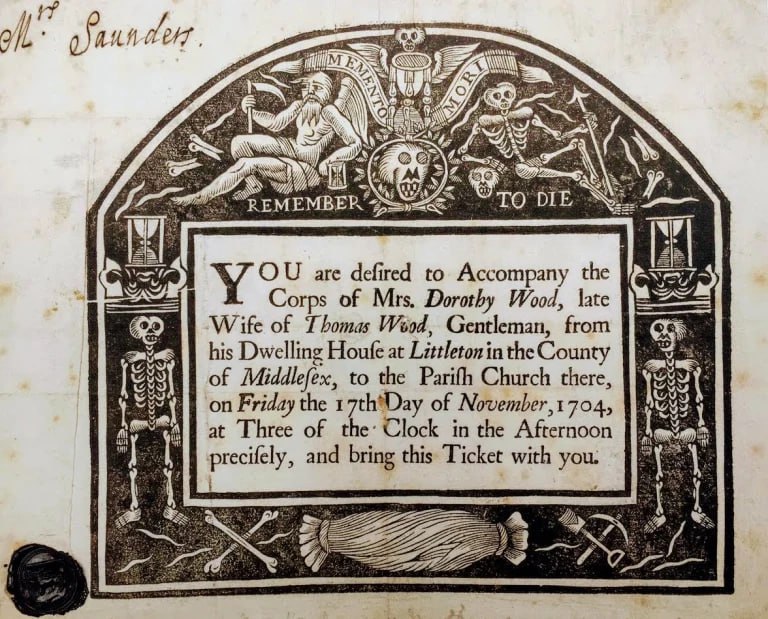 17th-century funeral invitation