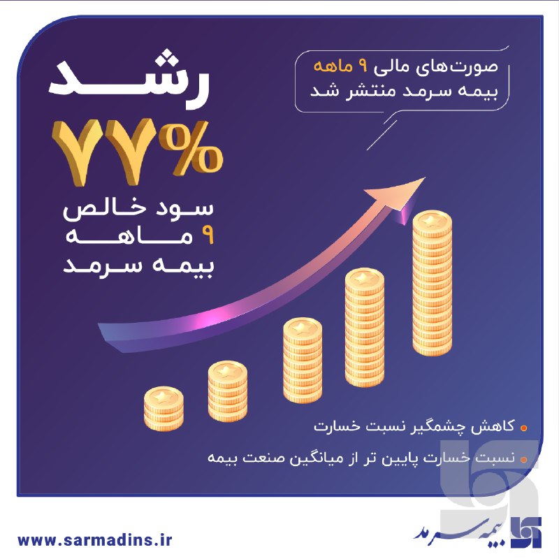 [https://www.donyayebank.ir/رشد-۷۷-درصدی-سود-خالص-۹-ماهه-بیمه-سرمد/](https://www.donyayebank.ir/%D8%B1%D8%B4%D8%AF-%DB%B7%DB%B7-%D8%AF%D8%B1%D8%B5%D8%AF%DB%8C-%D8%B3%D9%88%D8%AF-%D8%AE%D8%A7%D9%84%D8%B5-%DB%B9-%D9%85%D8%A7%D9%87%D9%87-%D8%A8%DB%8C%D9%85%D9%87-%D8%B3%D8%B1%D9%85%D8%AF/)