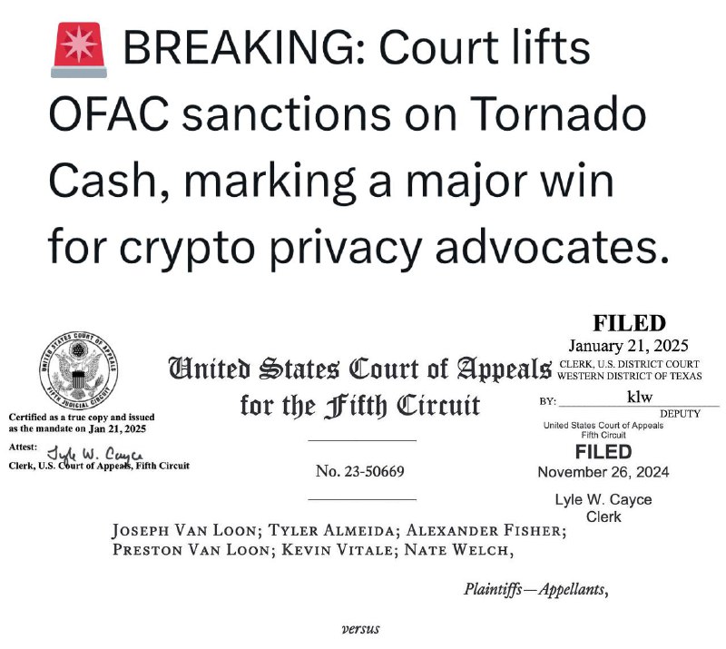 ***?***TORNADO CASH OFAC SANCTIONS LIFTED