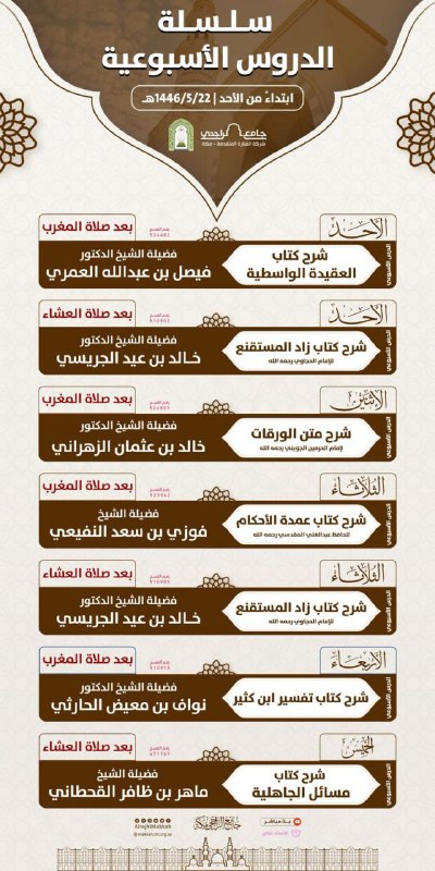 غداً بإذن الله يستأنف شيخنا د.خالد …