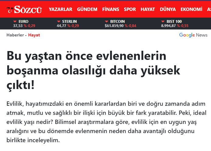 Sözcü gazetesi İdeal evlenme yaşının 28 …