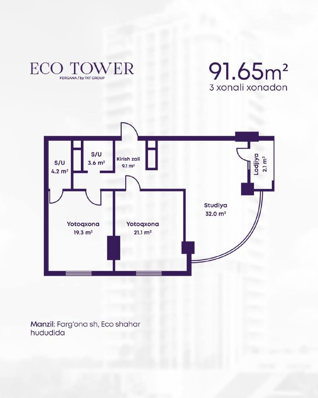 Eco Towerʼdagi 3 xonali xonadonlar siz …