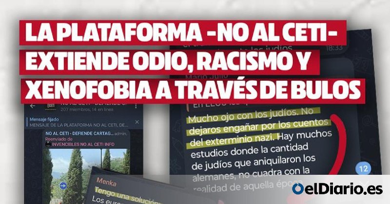 IU-Verdes eleva a Fiscalía los mensajes de odio difundidos en el canal de Telegram 'No al CETI' de Cartagena