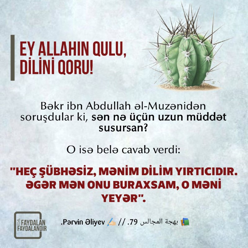 **Ey Allahın qulu, dilini qoru!**