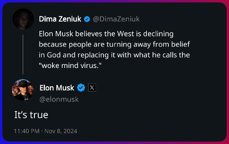 Elon Musk replied to Dima Zeniuk: …