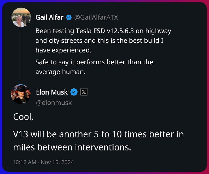 Elon Musk replied to Gail Alfar: …