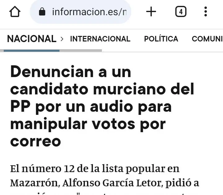 Denuncian a un candidato del PP de Mazarrón (Murcia) por un audio para manipular votos por correo.