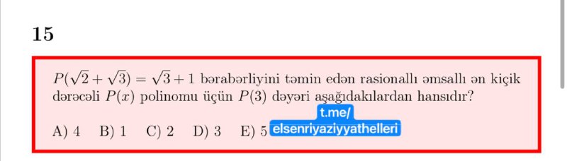 2024-2025 RFO Riyaziyyat sınağımın suallarından biri