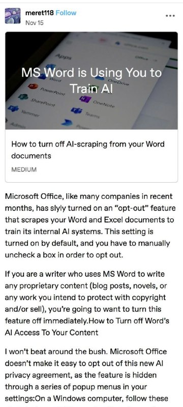 Microsoft Office, AI data scraping, privacy