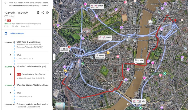 Bus routes from Victoria Coach station …