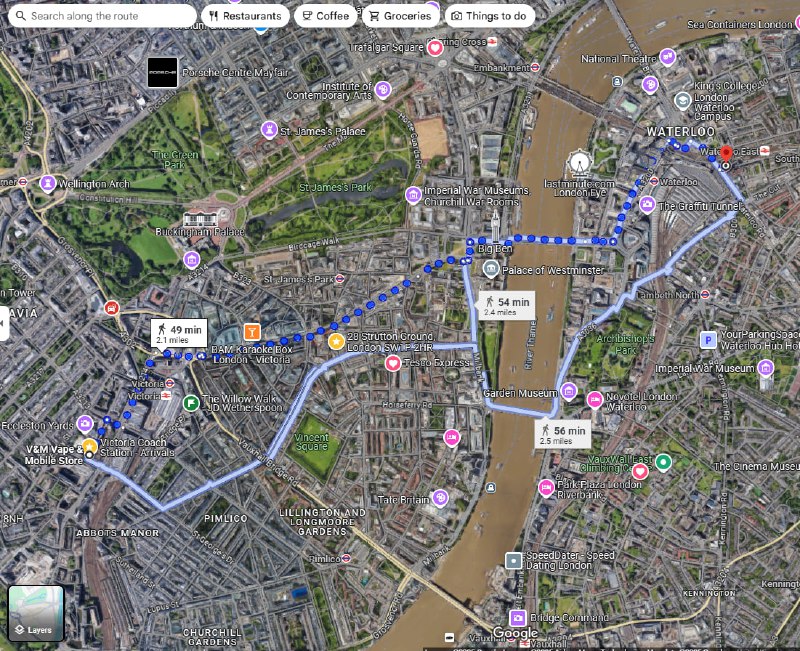 Walking routes from Victoria Coach Station …