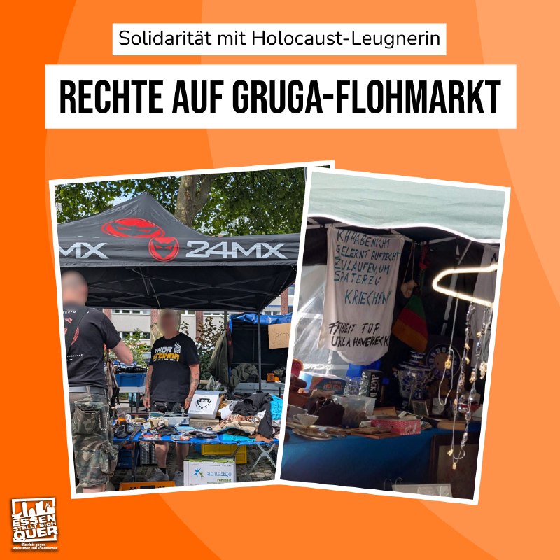 Gemütlich über den Gruga-Flohmarkt bummeln? Nur schwer möglich, wenn dort auch Rechte ihren Kram verkaufen. Oder, wie bei einem Stand, …