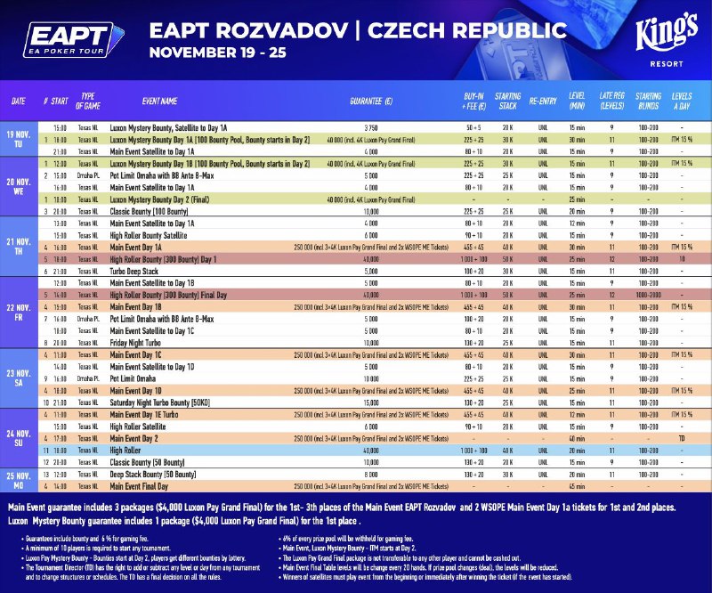 The schedule at the EAPT Rozvadov …