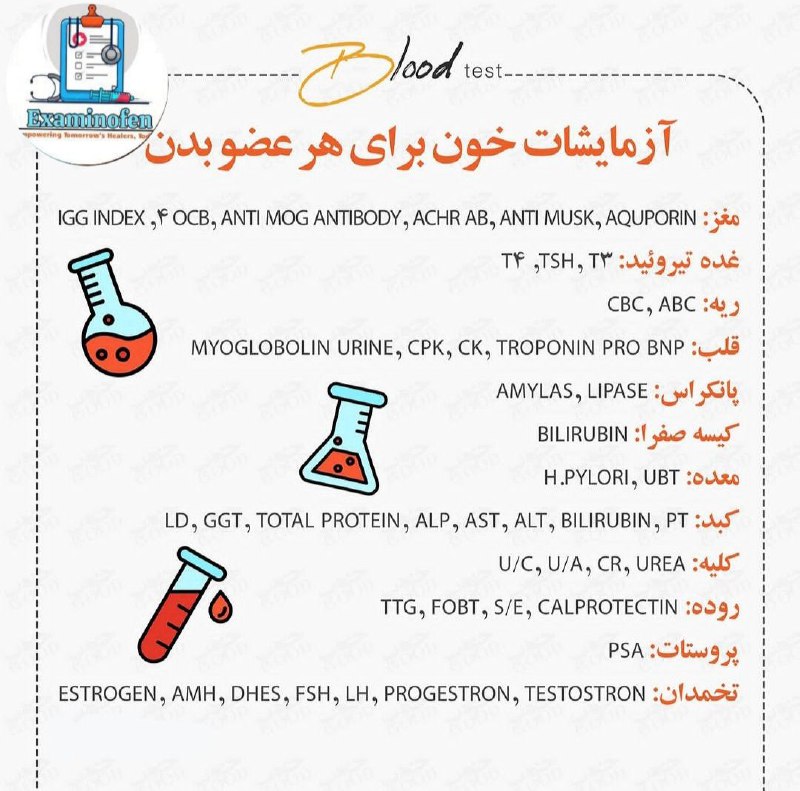 آزمایشات خون برای هر عضو بدن