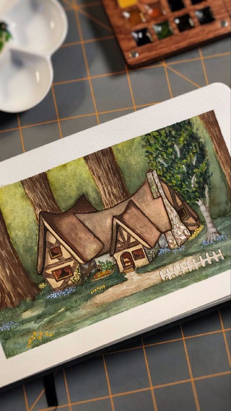 Snow White's cottage painted in gouache …