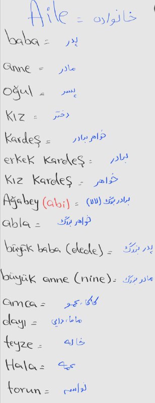 اعضای خانواده در زبان ترکی