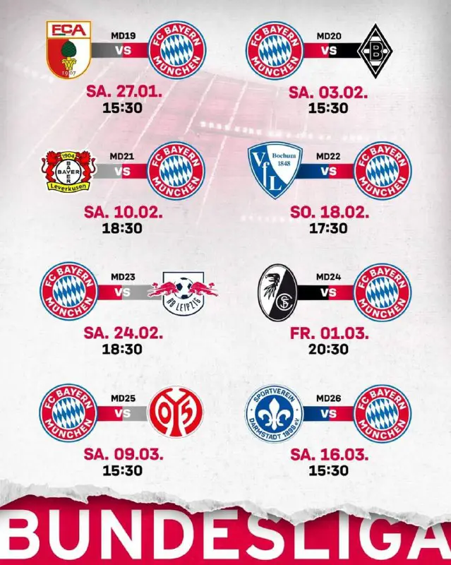 Die nächsten FC Bayern Bundesliga-Heimspiele wurden …