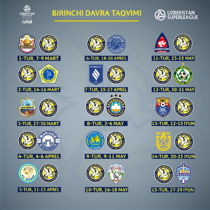 *****⚽️**********⚽️***** **Superliga-2025. Birinchi davra taqvimi**