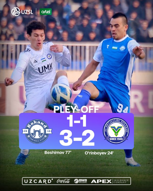 *****⚽️**********⚽️******Superliga. Pley-off* *****🔵***** **QO'QON-1912 1:1 METALLURG** …