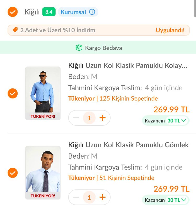 *****🔥***Kiğili pamuklu gömlekler 2 adet alımda …