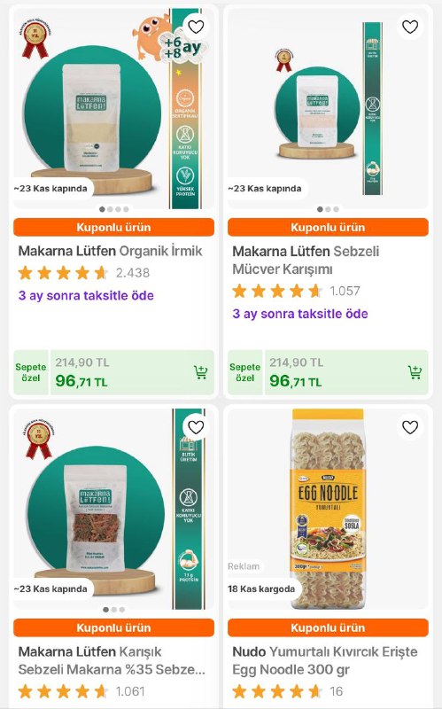 Makarna Lütfen Ürünlerinde 100 TL Üzerine …