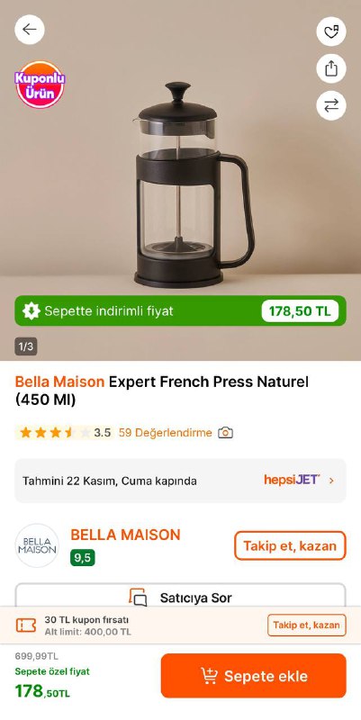 Bella Maison Expert French Press Naturel …