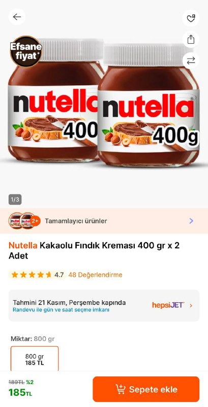 Nutella Kakaolu Fındık Kreması 400 gr …