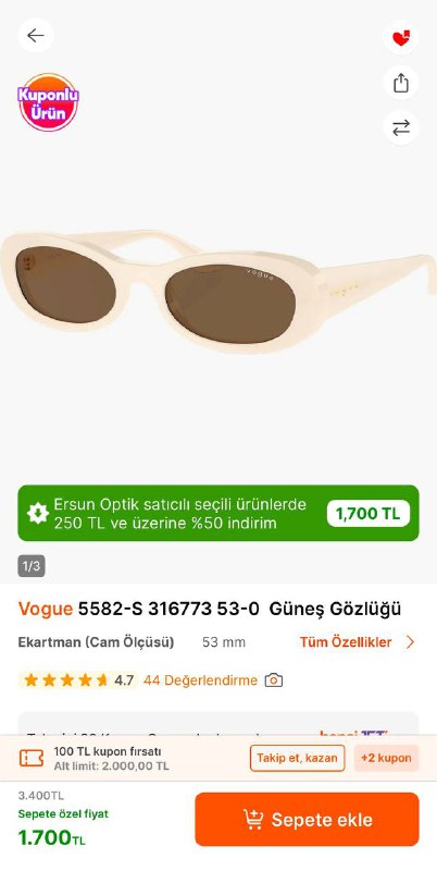 Vogue 5582-S 316773 53-0 Güneş Gözlüğü