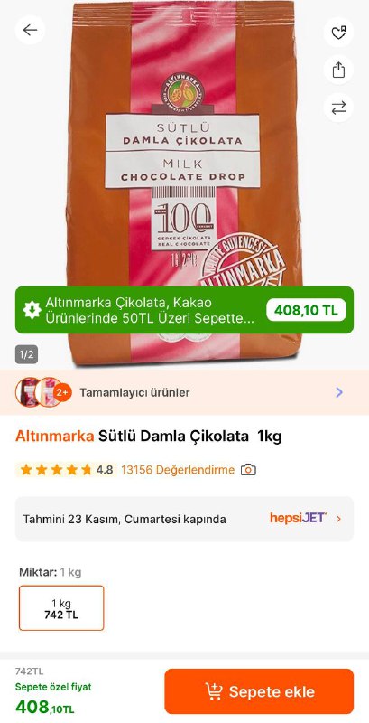 Altınmarka Sütlü Damla Çikolata 1kg