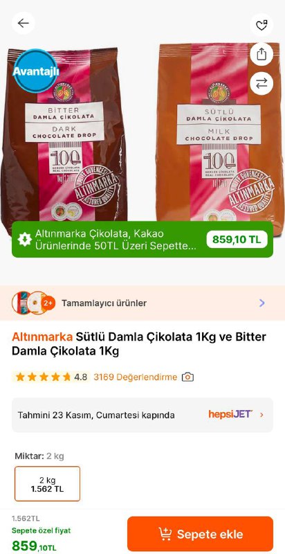 Altınmarka Sütlü Damla Çikolata 1Kg ve …