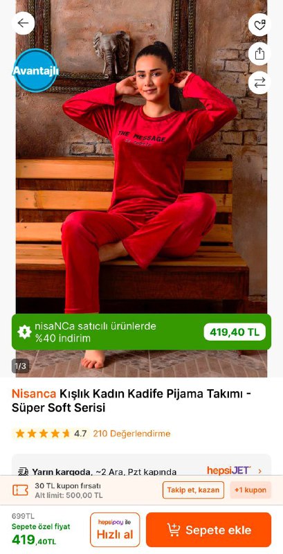 Nisanca Kışlık Kadın Kadife Pijama Takımı …