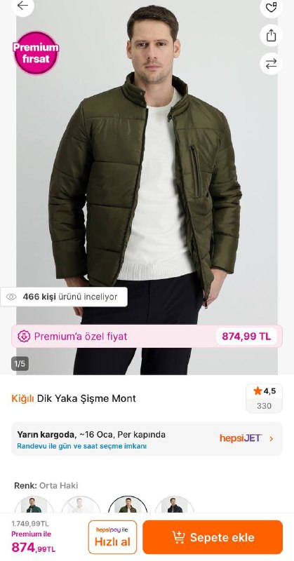 Kiğılı Dik Yaka Şişme Mont