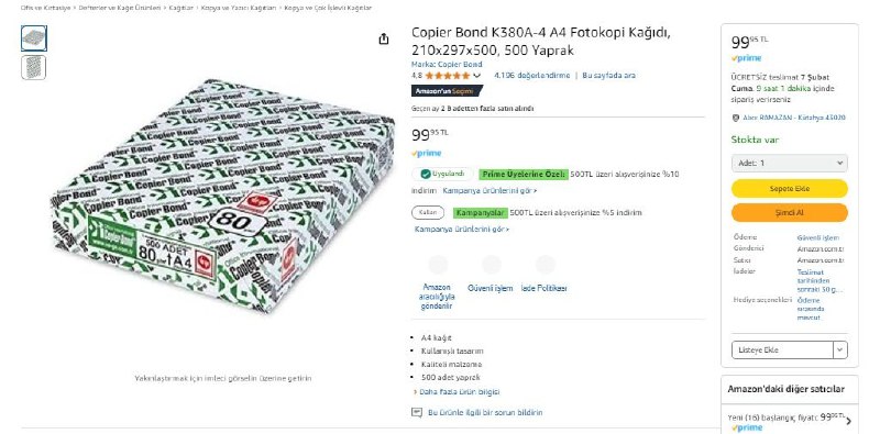 Copier Bond K380A-4 A4 Fotokopi Kağıdı, …