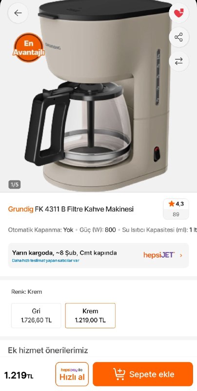 Grundig FK 4311 B Filtre Kahve …