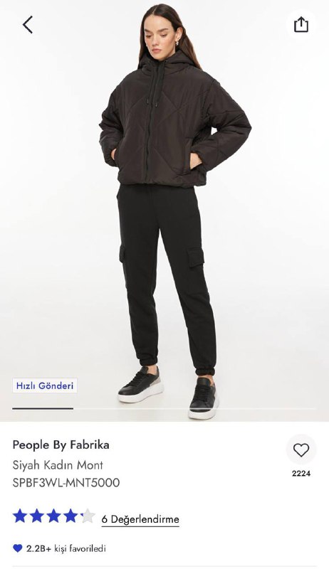 People By Fabrika Siyah Kadin Mont
