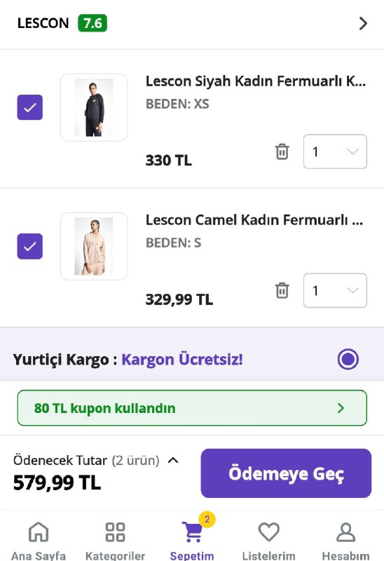 *****🔥*** Lescon Kadın Fermuarlı Kapüşonlu Sweatshirt