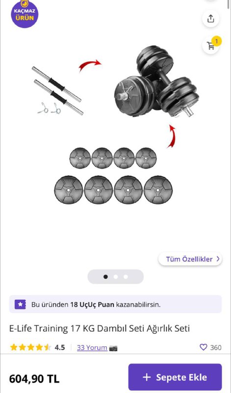 *****?***E-Life Training 17kg Dambıl Ağırlık Seti