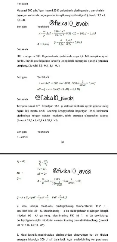 Fizika 10-sinf masalalar yechimi