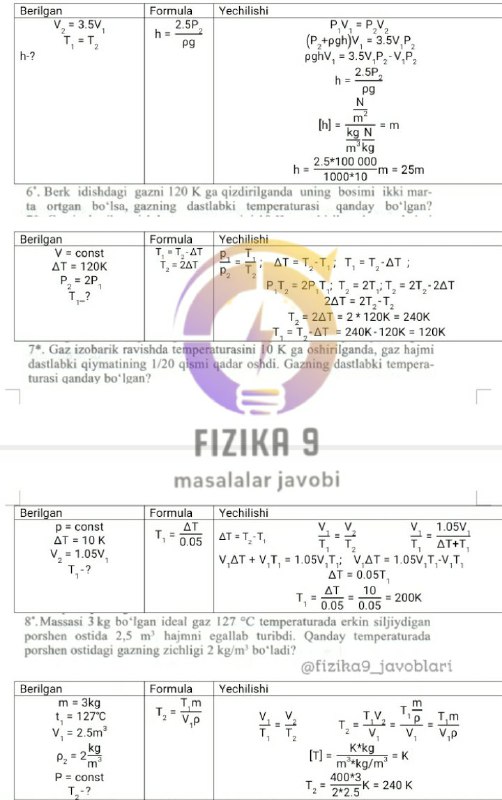 9-sinf Fizika masalalar yechimi