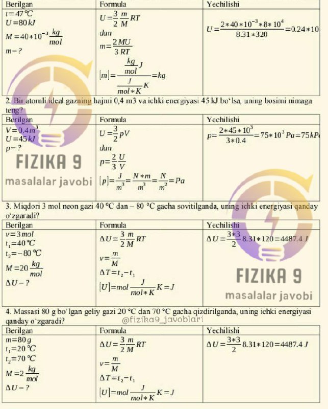 9-sinf Fizika masalalar yechimi