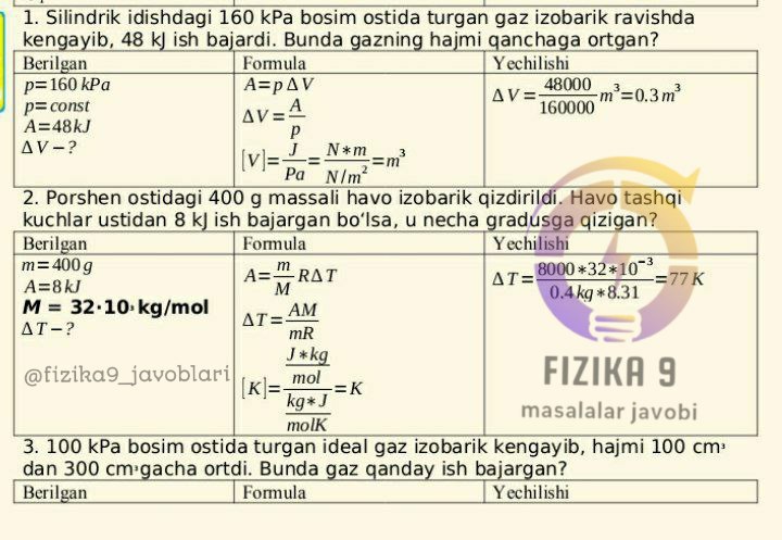 9-sinf Fizika masalalar yechimi