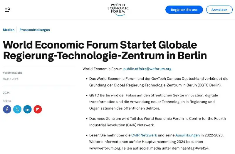 [**World Economic Forum startet globale Regierung-Technologie-Zentrum …