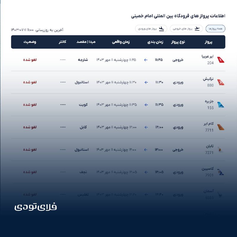 ***?*****وضعیت پرواز فرودگاه‌های کشور**