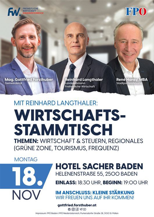 Einladung ***⭐️******✨*****Wirtschaftsstammtisch am 18.11.24, Hotel Sacher**