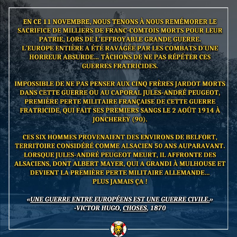 En ce 11 novembre, nous tenons …