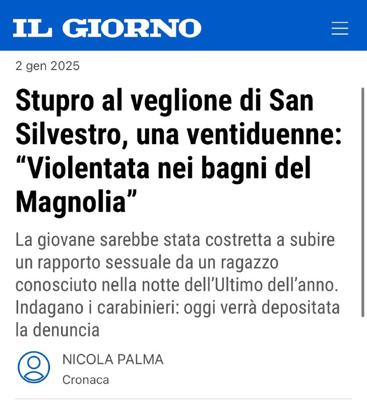 La prima violenza sessuale dell’anno è …