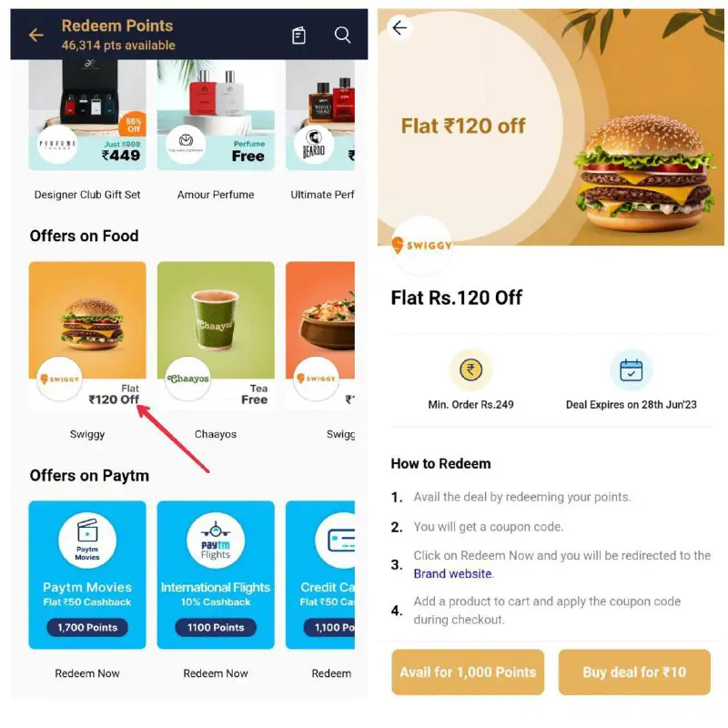 **Paytm App : Buy Rs.120 Swiggy …