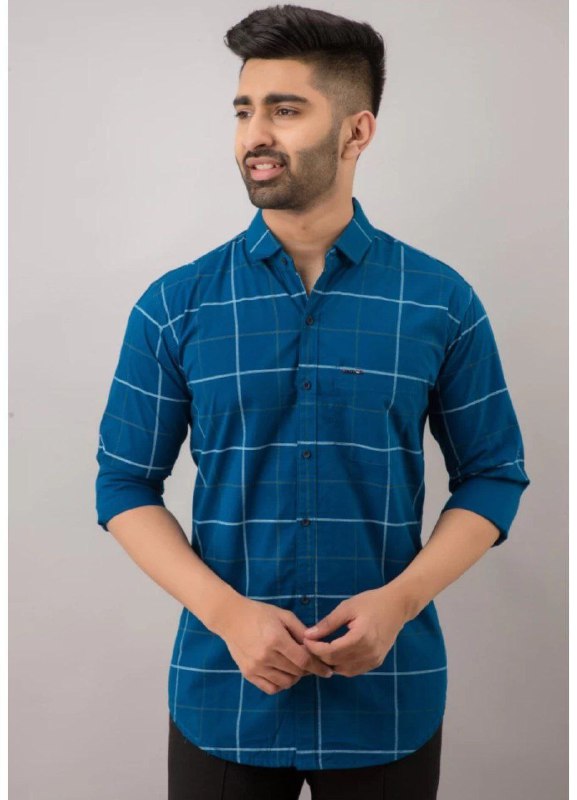 Men checkered Casual Blue shirt