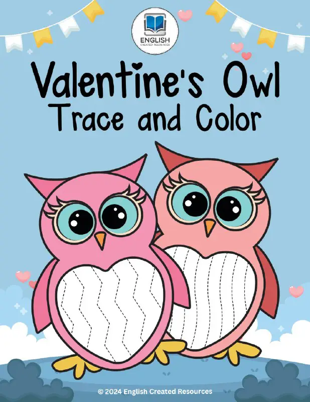 Freebie. Valentine's Owl Trace and Color