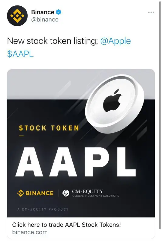 $AAPL STOCK TOKEN LISTING ON [#BINANCE](?q=%23BINANCE)